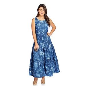 WD.NY Blue Tie Dye Tiered Maxi Dress 1X